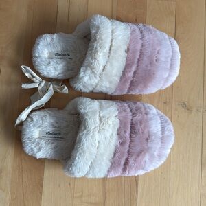 Madewell Pink and White Fuzzy Slippers